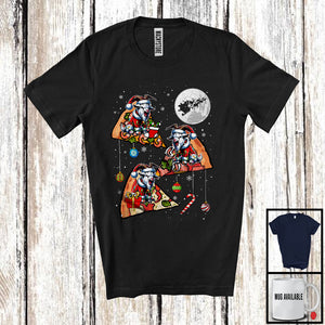 MacnyStore - Three Santa Goat Riding Pizza; Humorous Christmas Pizza Food Galaxy; Family Group T-Shirt