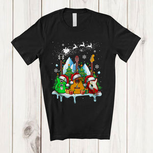 MacnyStore - Three Santa Guitars; Amusing Christmas Lights Guitar Player; Guitarist Family Group T-Shirt