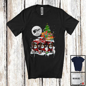 MacnyStore - Three Santa Papillon; Fantastic Christmas Moon X-mas Tree On Pickup Truck; Santa Driver T-Shirt