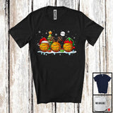 MacnyStore - Three Santa Reindeer Elf Basketball; Cheerful Christmas Tree Sport Playing Player; Family Group T-Shirt