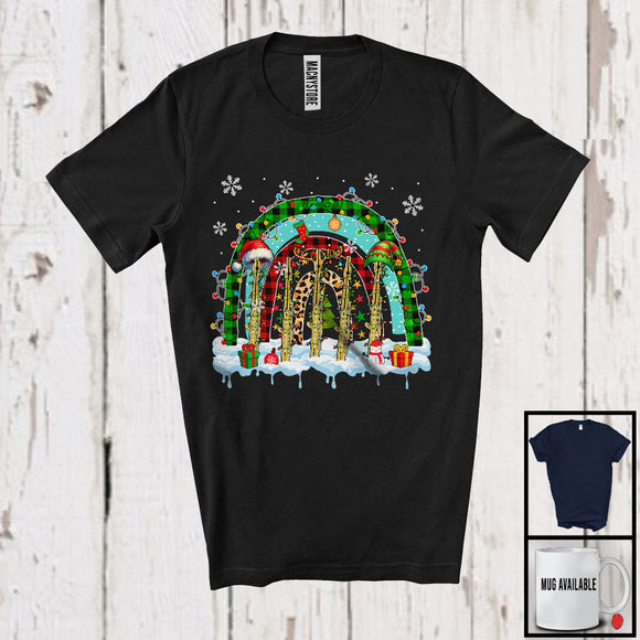 MacnyStore - Three Santa Reindeer Elf Flute; Wonderful Christmas Lights Leopard Plaid Rainbow; Flutist T-Shirt