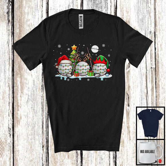 MacnyStore - Three Santa Reindeer Elf Golf; Cheerful Christmas Tree Sport Playing Player; Family Group T-Shirt