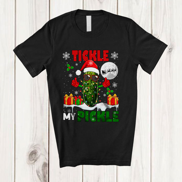 MacnyStore - Tickle My Pickle; Fantastic Christmas Santa Pickle Sunglasses; Snowing Adult Couple T-Shirt