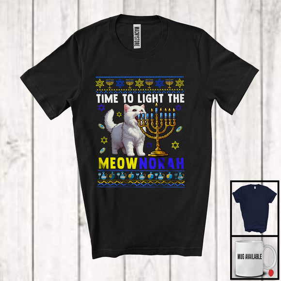 MacnyStore - Time To Light The Meownorah; Joyful Hanukkah Sweater Kitten Sound Menorah Light; Family T-Shirt