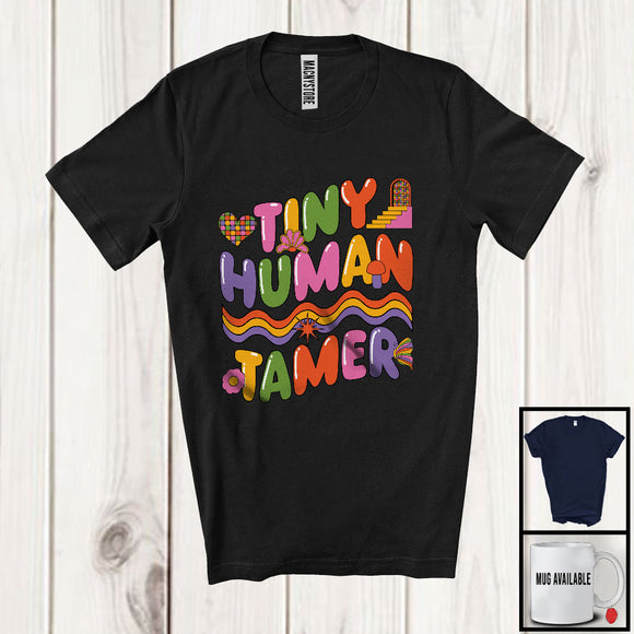 MacnyStore - Tiny Human Tamer, Colorful Flowers School, Matching Teacher Appreciation Teaching Lover T-Shirt