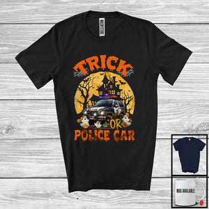 MacnyStore - Trick Or Police Car; Horror Halloween Moon Witch Trick Or Treat Boo Ghost; Driver Family Group T-Shirt