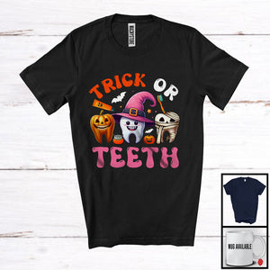 MacnyStore - Trick Or Teeth; Humorous Halloween Three Teeth Tooth Witch; Dental Hygienist Assistant Dentist T-Shirt