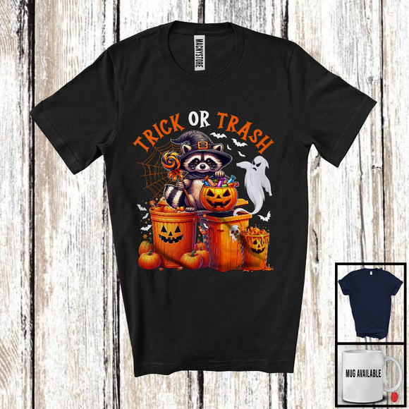 MacnyStore - Trick Or Trash; Creepy Halloween Costume Witch Raccoon; Trick Or Treat Pumpkin Candy T-Shirt