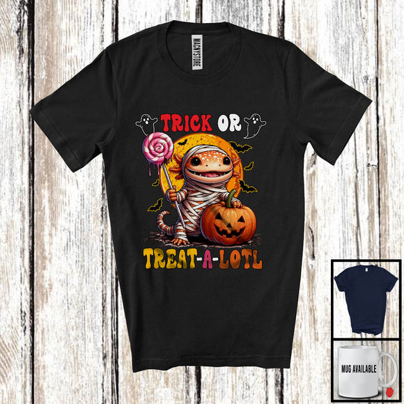 MacnyStore - Trick Or Treat-A-Lotl; Adorable Halloween Axolotl Mummy Candy Pumpkin; Animal Lover T-Shirt