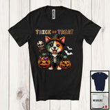 MacnyStore - Trick Or Treat, Horror Halloween Witch Zombie Corgi With Pumpkin Candy, Family Group T-Shirt