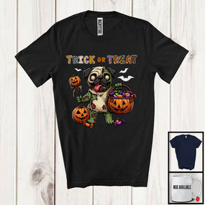 MacnyStore - Trick Or Treat, Horror Halloween Witch Zombie Pug With Pumpkin Candy, Family Group T-Shirt