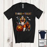 MacnyStore - Trick Or Treat, Horror Halloween Witch Zombie Sheltie With Pumpkin Candy, Family Group T-Shirt