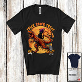 MacnyStore - Trick Rawr Treat; Horror Halloween Witch Cat Riding Mummy T-Rex; Dinosaur Lover T-Shirt