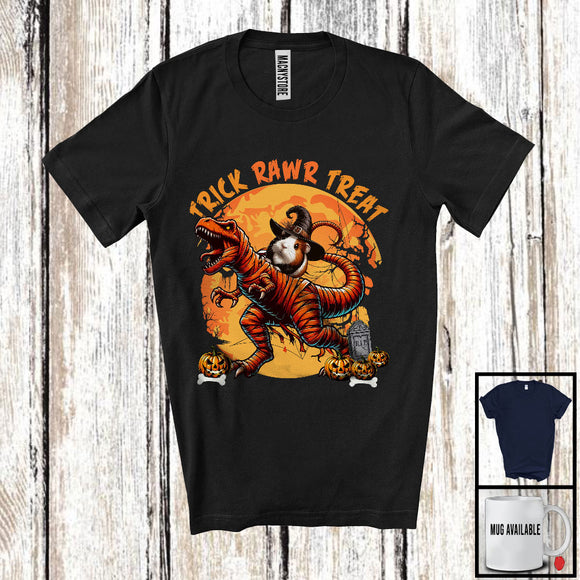 MacnyStore - Trick Rawr Treat; Horror Halloween Witch Guinea Pig Riding Mummy T-Rex; Dinosaur Lover T-Shirt