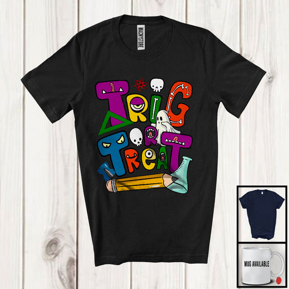 MacnyStore - Trig Or Treat, Colorful Halloween Costume Witch Trick Or Treat, Math Student Teacher Group T-Shirt