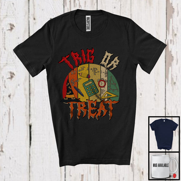 MacnyStore - Trig Or Treat, Humorous Halloween Math Teacher Students Group, Trick or Treat Vintage Retro T-Shirt