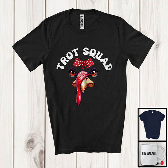 MacnyStore - Trot Squad; Humorous Thanksgiving Face Tie Bow Turkey Runner; Girl Women Family Group T-Shirt