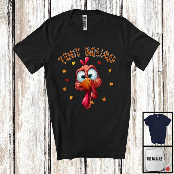 MacnyStore - Trot Squad; Humorous Thanksgiving Turkey Face Plaid; Fall Leaves Running Runner Group T-Shirt