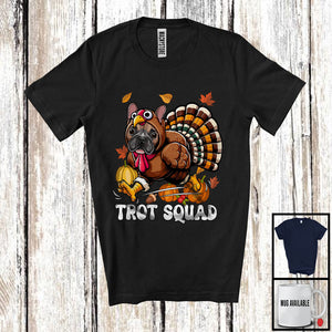 MacnyStore - Trot Squad, Humorous Thanksgiving Turkey French Bulldog Face, Marathon Running Runner Lover T-Shirt