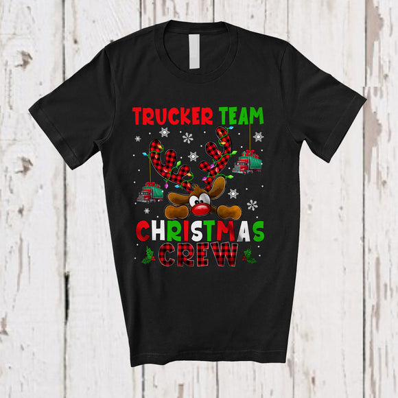 MacnyStore - Trucker Team Christmas Crew; Fantastic X-mas Red Plaid Reindeer Face; Proud Careers Jobs T-Shirt