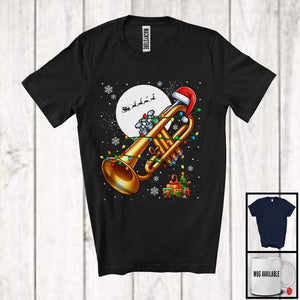 MacnyStore - Trumpet Santa; Amusing Christmas Lights Snowing Santa Trumpet Player; Musical Instruments T-Shirt