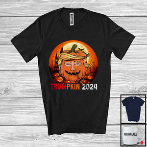 MacnyStore - Trumpkin 2024; Sarcastic Halloween Moon Pumpkin Trump Face; America President Vote Election T-Shirt