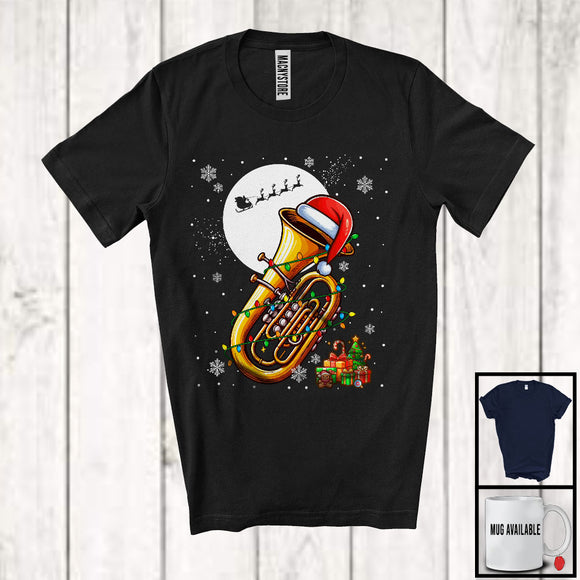 MacnyStore - Tuba Santa; Amusing Christmas Lights Snowing Santa Tuba Player; Musical Instruments T-Shirt