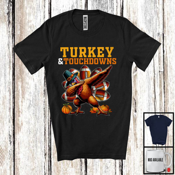 MacnyStore - Turkey And Touchdowns; Joyful Thanksgiving Football Pilgrim Turkey Player Team; Sport Lover T-Shirt