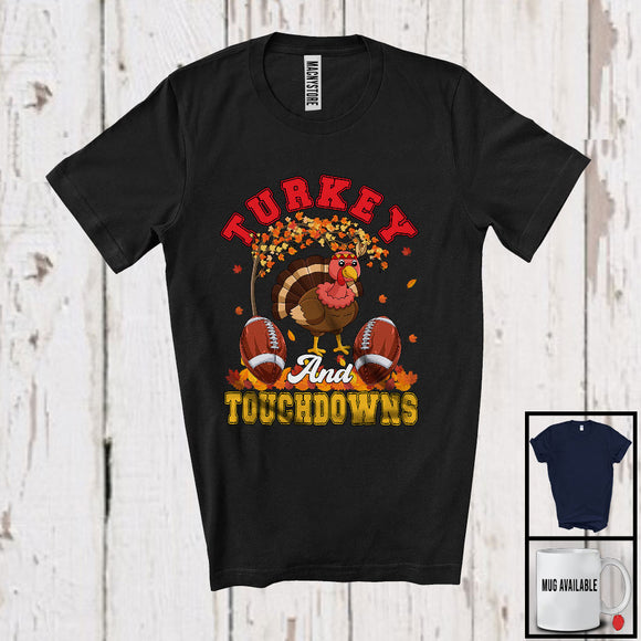 MacnyStore - Turkey And Touchdowns; Sarcastic Thanksgiving Autumn Tree Turkey Lover; Family Group T-Shirt