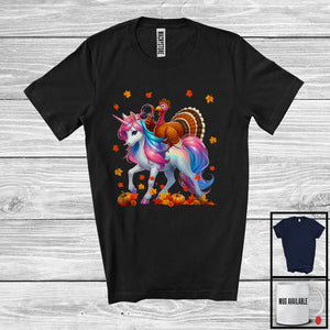 MacnyStore - Turkey Dispatcher Riding Unicorn; Wonderful Thanksgiving Fall Leaf Turkey; Jobs Dispatcher Group T-Shirt