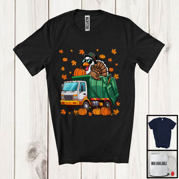 MacnyStore - Turkey Driving Garbage Truck; Humorous Thanksgiving Turkey Driver; Fall Leaves Family Group T-Shirt