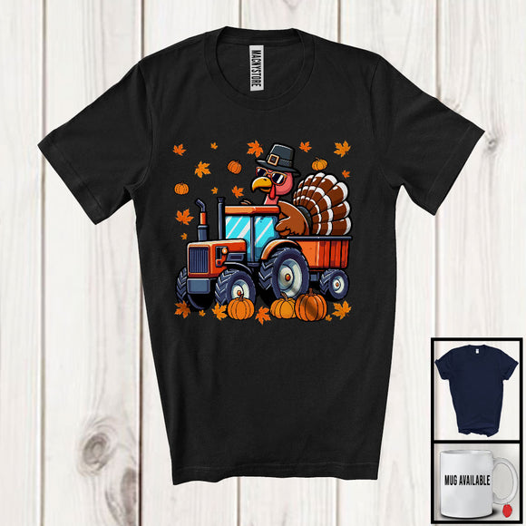 MacnyStore - Turkey Driving Tractor; Humorous Thanksgiving Turkey Driver; Fall Leaves Family Group T-Shirt