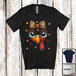 MacnyStore - Turkey Face With Leopard Bow Tie; Adorable Thanksgiving Costume Turkey; Girls Family Group T-Shirt