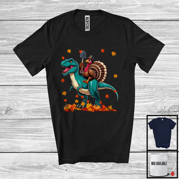 MacnyStore - Turkey Farmer Riding T-Rex; Wonderful Thanksgiving Fall Leaf Turkey; Jobs Farmer Group T-Shirt