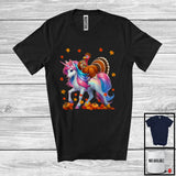 MacnyStore - Turkey Lunch Lady Riding Unicorn; Wonderful Thanksgiving Fall Leaf Turkey; Jobs Lunch Lady Group T-Shirt