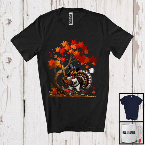 MacnyStore - Turkey Playing Baseball Team; Wonderful Thanksgiving Fall Tree Turkey; Sport Player Playing T-Shirt