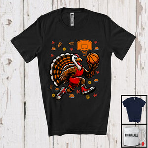 MacnyStore - Turkey Playing Basketball, Awesome Thanksgiving Turkey Sport Player Team, Trainer Fall Leaves T-Shirt