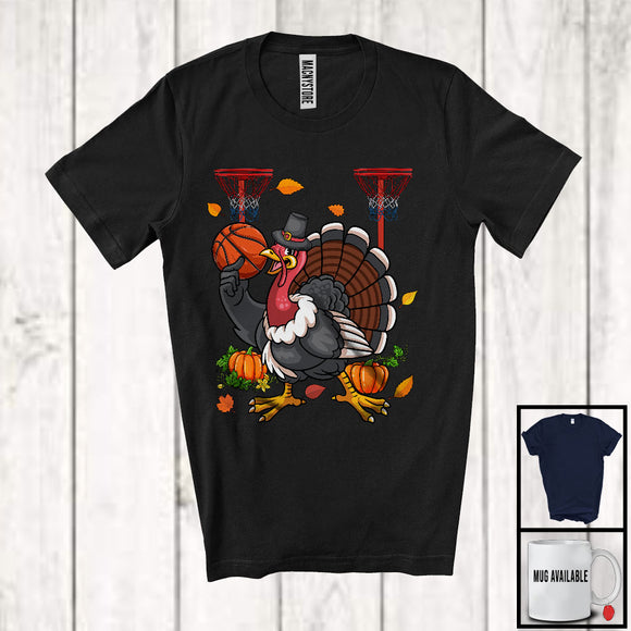 MacnyStore - Turkey Playing Basketball, Joyful Thanksgiving Turkey Pumpkins, Matching Sport Player Team T-Shirt