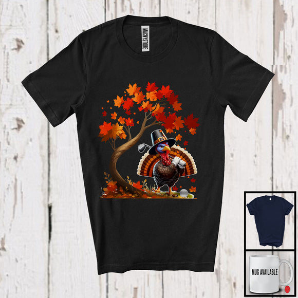 MacnyStore - Turkey Playing Golf Team; Wonderful Thanksgiving Fall Tree Turkey; Sport Player Playing T-Shirt