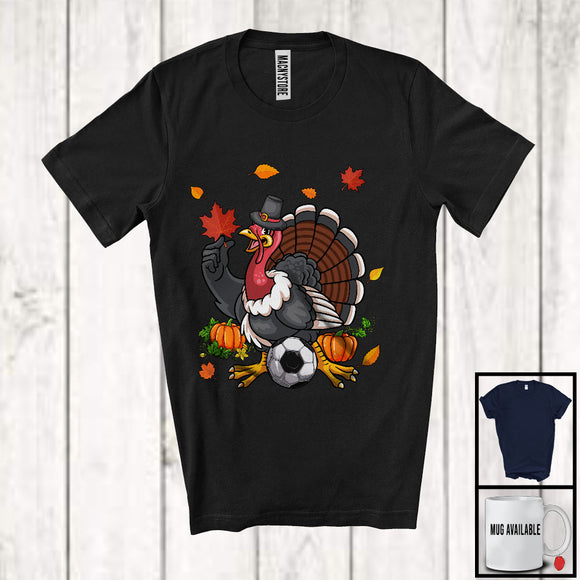 MacnyStore - Turkey Playing Soccer, Joyful Thanksgiving Turkey Pumpkins, Matching Sport Player Team T-Shirt