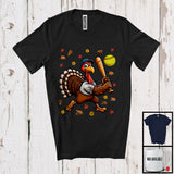 MacnyStore - Turkey Playing Softball, Awesome Thanksgiving Turkey Sport Player Team, Trainer Fall Leaves T-Shirt