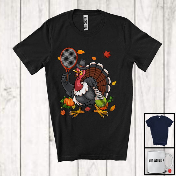 MacnyStore - Turkey Playing Tennis, Joyful Thanksgiving Turkey Pumpkins, Matching Sport Player Team T-Shirt