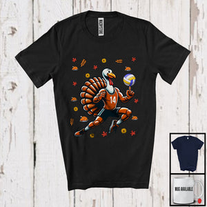 MacnyStore - Turkey Playing Volleyball, Awesome Thanksgiving Turkey Sport Player Team, Trainer Fall Leaves T-Shirt