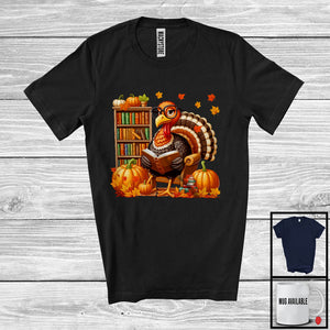 MacnyStore - Turkey Reading Book; Awesome Thanksgiving Fall Pumpkin Books Reader; Librarian Bookworm T-Shirt