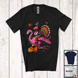 MacnyStore - Turkey Riding Flamingo, Wonderful Thanksgiving Turkey Flamingo Fall Leaves, Animal Lover Family T-Shirt