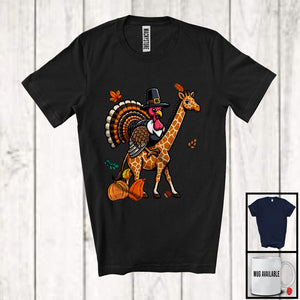 MacnyStore - Turkey Riding Giraffe, Wonderful Thanksgiving Turkey Giraffe Fall Leaves, Animal Lover Family T-Shirt