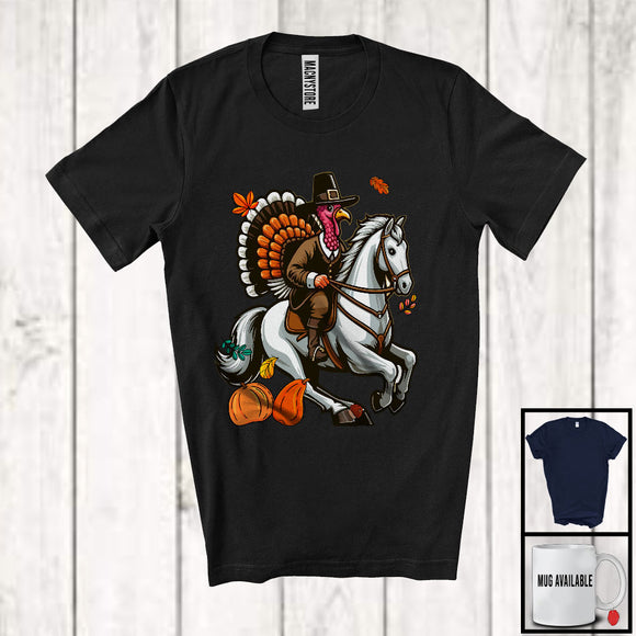 MacnyStore - Turkey Riding Horse, Wonderful Thanksgiving Turkey Horse Fall Leaves, Animal Lover Family T-Shirt