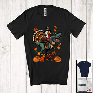 MacnyStore - Turkey Riding T-Rex, Wonderful Thanksgiving Turkey T-Rex Fall Leaves, Animal Lover Family T-Shirt