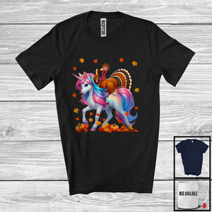 MacnyStore - Turkey Teacher Riding Unicorn; Wonderful Thanksgiving Fall Leaf Turkey; Jobs Teaching Group T-Shirt