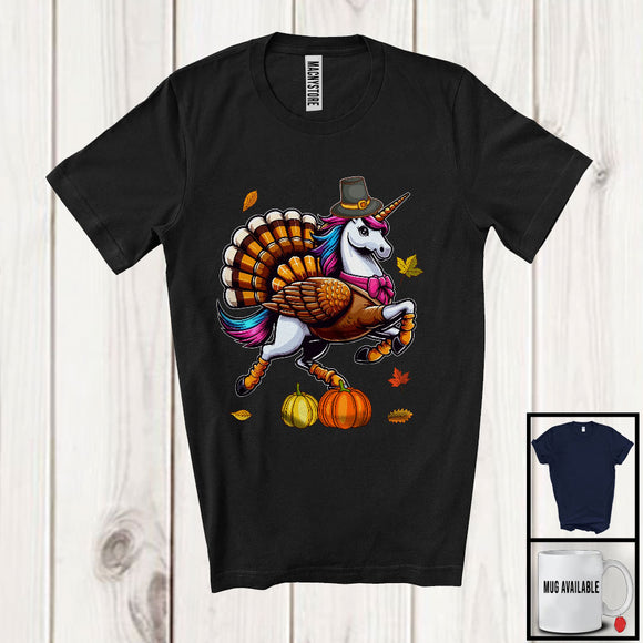 MacnyStore - Turkey Unicorn, Lovely Thanksgiving Fall Leaves Pumpkin Pilgrim Unicorn, Family Group T-Shirt